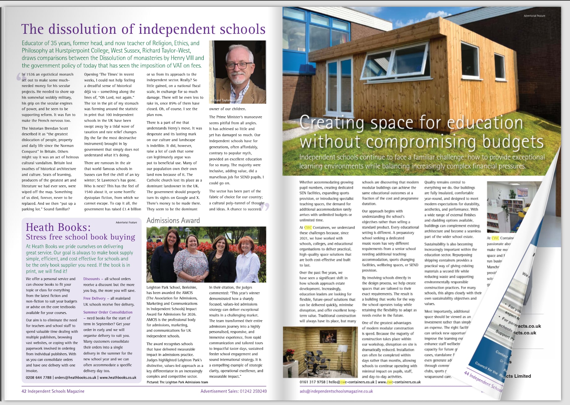 CWC Containers Featured in Independent Schools Magazine