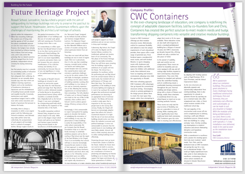 CWC Containers Featured in Independent Schools Magazine